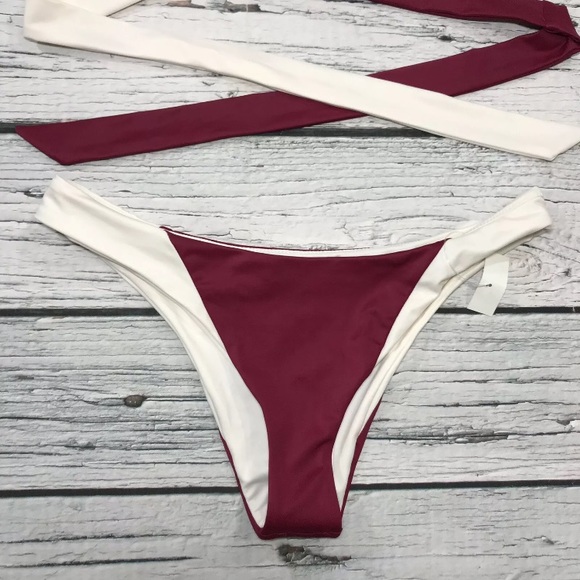 Tori Praver Bikini Set 2pc Brazilian Cheeky Bottom Wrap Bra Top Red White NEW - Picture 5 of 8